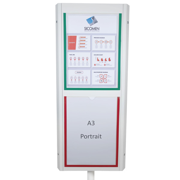Panneau affichage totem 3faces avec porte documents format A3