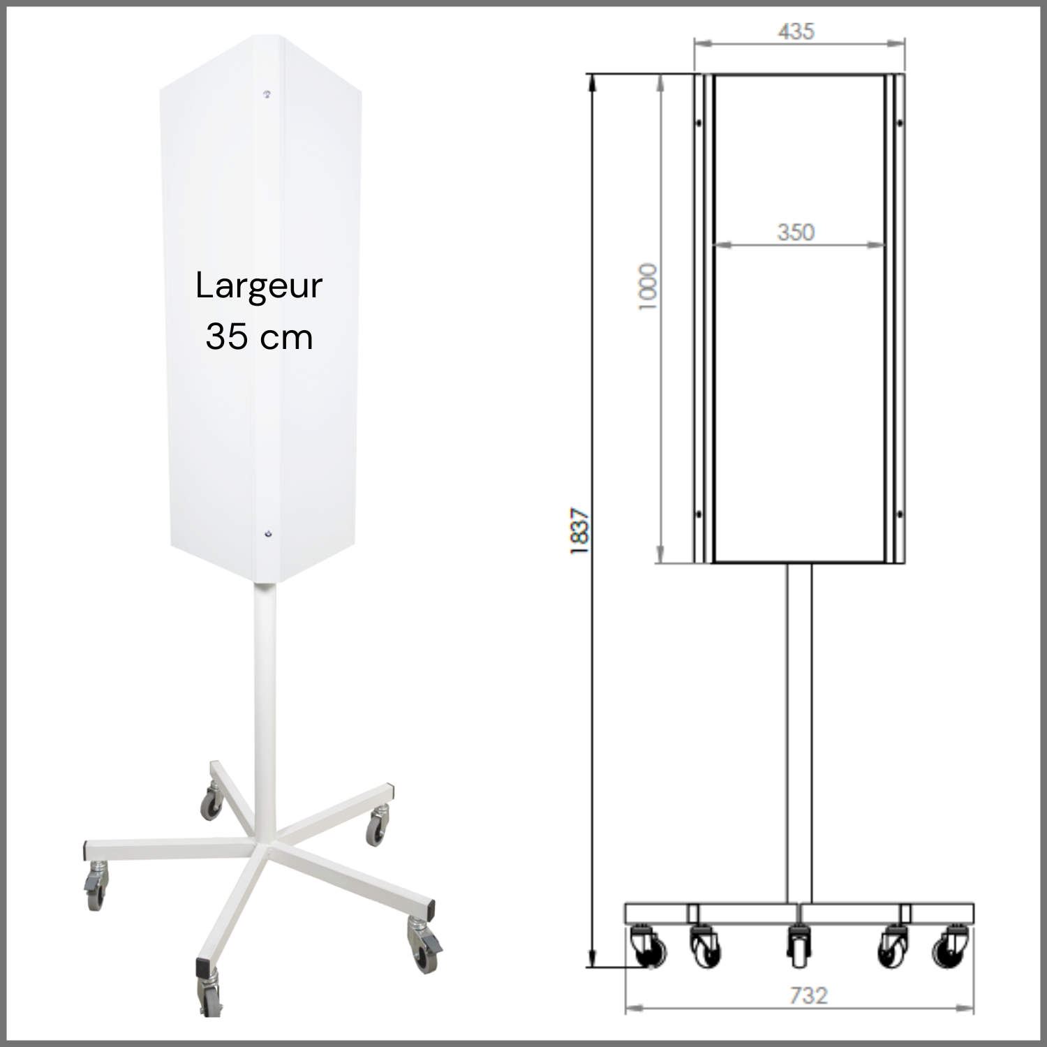Panneau affichage totem 3faces largeur 35cm dimensions