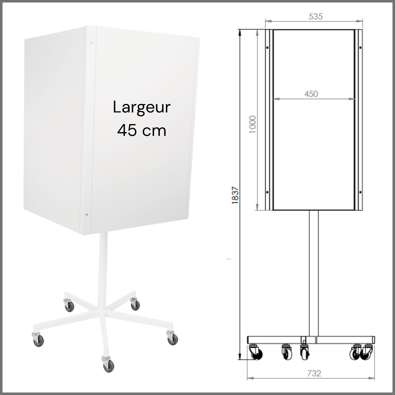 Tableau d'affichage 4 faces largeur 45cm